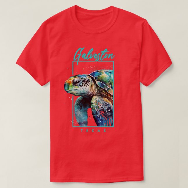 Camiseta Galveston Texas Watercolor Sea Turtle Retrato (Frente do Design)