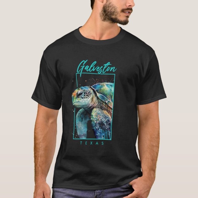 Camiseta Galveston Texas Watercolor Sea Turtle Retrato (Frente)