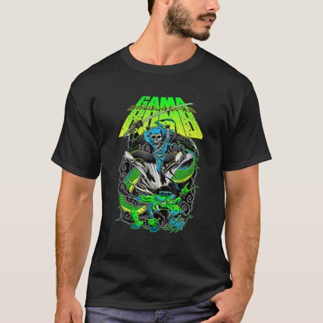 Camiseta Gama Bomba Crânio Ninja Legendas Dirigem Dragão Ca (Frente)