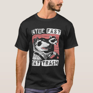 Camiseta Gambá Guaxinim Viva Rápido Coma Lixo Gatos de Rua 
