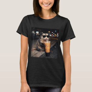 Camiseta Gambá Legal Bebendo Café Com Leite Gelado Homens M