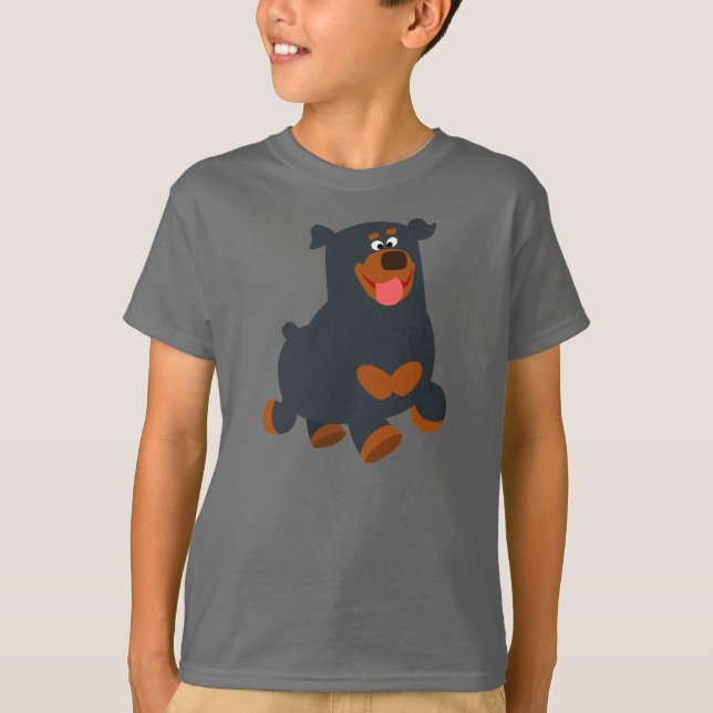 Camiseta Gamboling Gamboling Cartoon Rottweiler Crianças em (Frente)