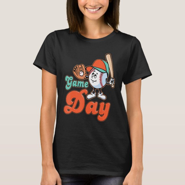 Camiseta Game Day Baseball And Softball Fan Groovy Play Pla (Frente)
