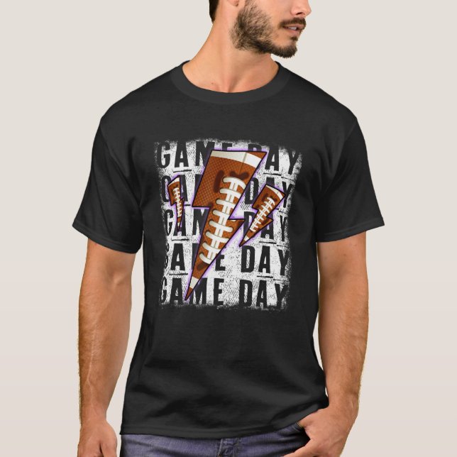 Camiseta Game Day Football Season Bleached Lightning Footba (Frente)