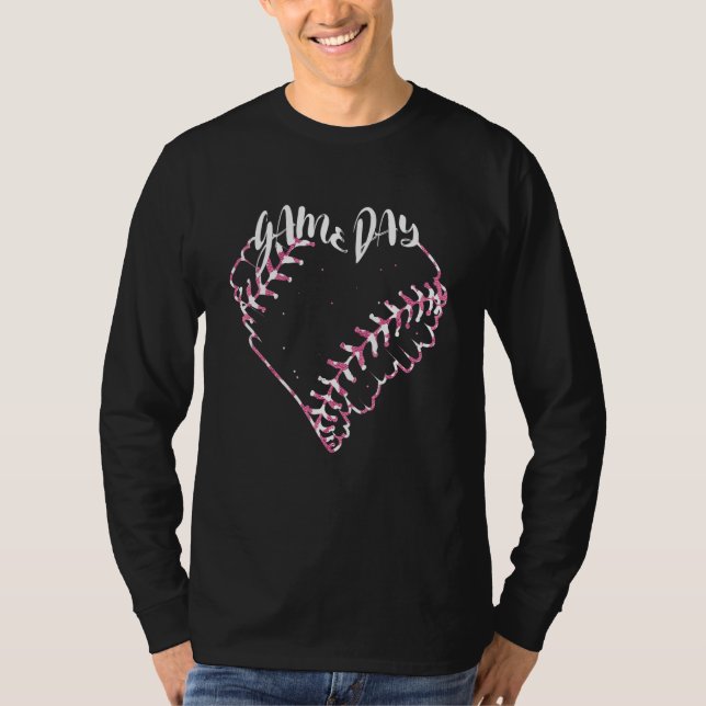Camiseta Game Day Leopard Softball Heart Softball Baseball  (Frente)