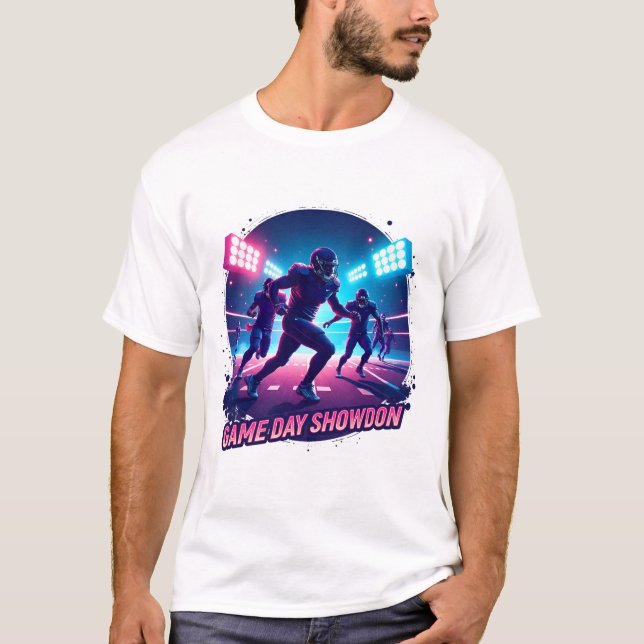 Camiseta Game Day Showdown – Neon Football Action Graphic (Frente)