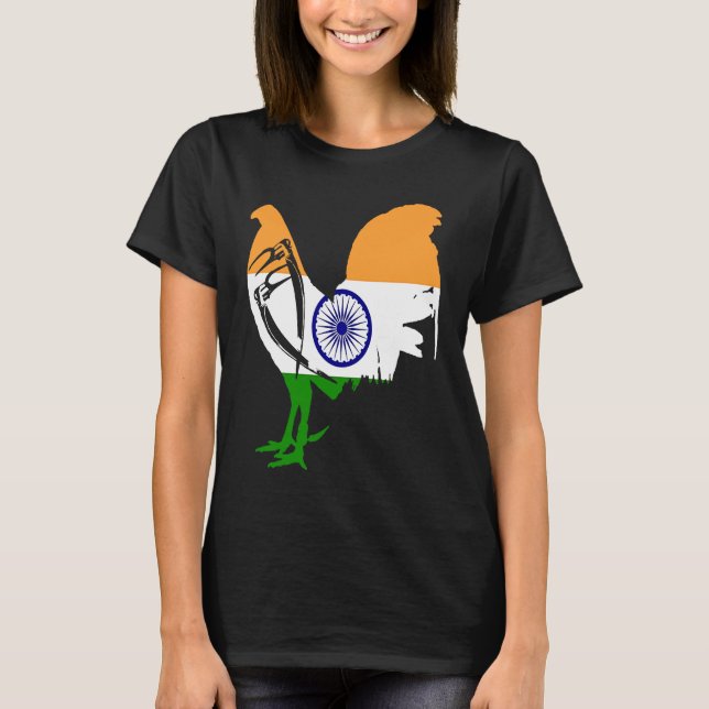 Camiseta Game fowl India Indian flag gaff rooster Gamefowl (Frente)