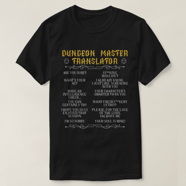 Camiseta Game Master Translator RPG Tabletop Humor Tee (Frente do Design)