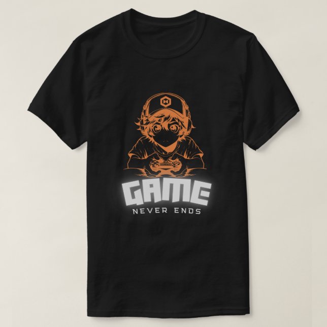 Camiseta Game Never Ends Gamer Art Tee (Frente do Design)