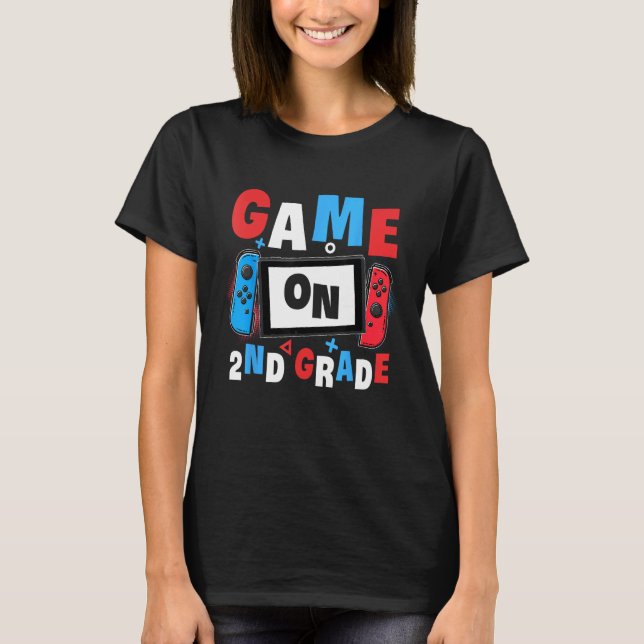 Camiseta Game On 2nd Grade Gaming Gamer Back To School Stud (Frente)