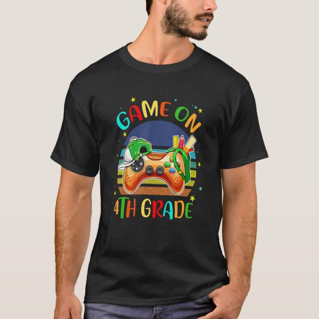 Camiseta Game On 4th Grade Back To School For Gaming Boy (Frente)