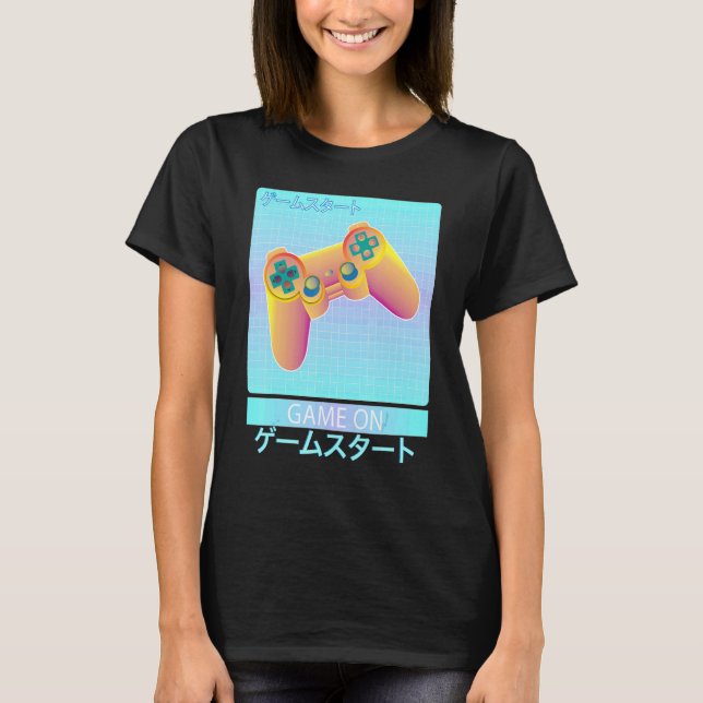 Camiseta Game On Video Game Controller Retro Vaporwave Japa (Frente)