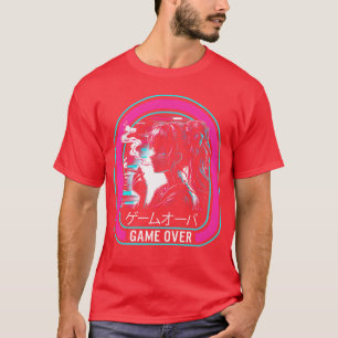 Camiseta Game Over Anime Japonês Vaporwave Garota Triste An