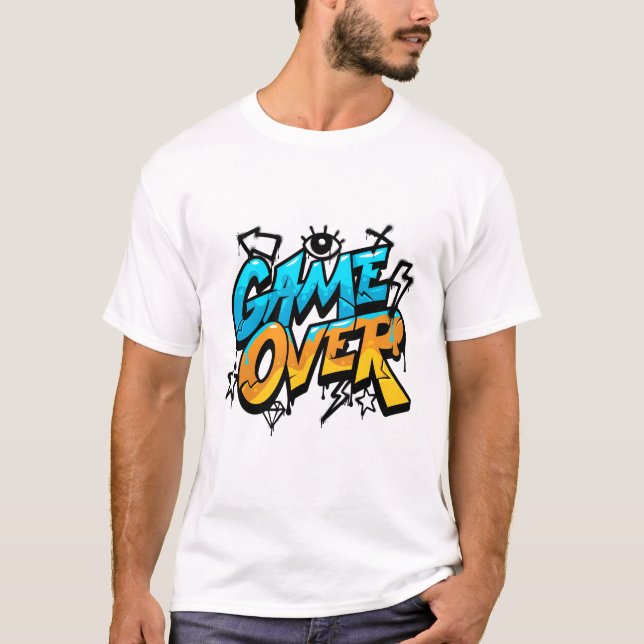 Camiseta Game Over Graffiti Design – Blue and Orange Street (Frente)