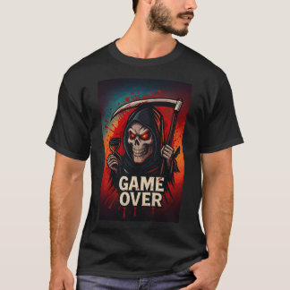 Camiseta Game Over Grim Reaper Skull – Dark Horror Gaming 