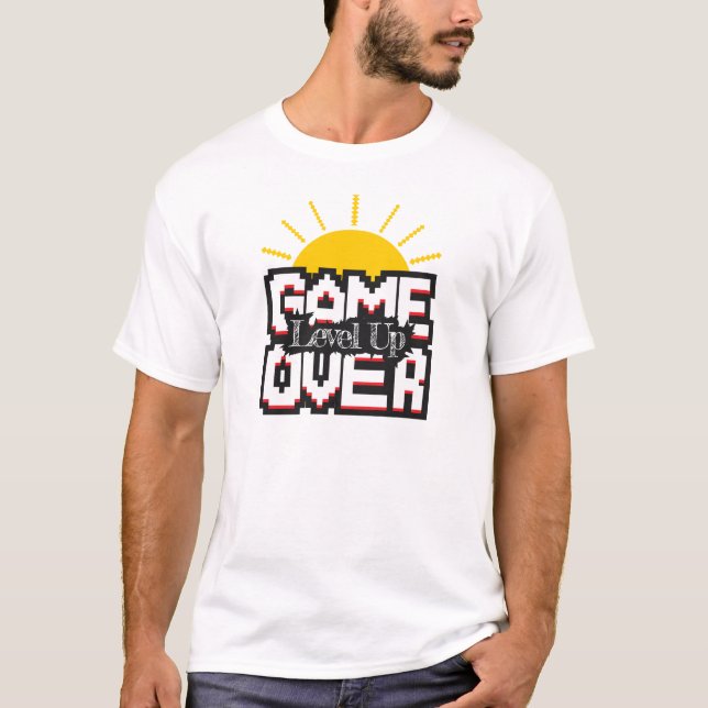 Camiseta Game Over, Reviva jogos retrô com, suba de nível (Frente)