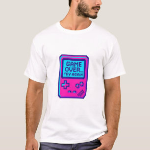 Camiseta Game Over Tente Novamente – Gamer Pixel Retro