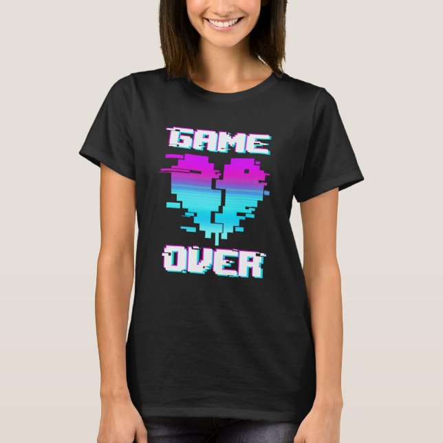 Camiseta Game Over Vaporwave Broken Heart Video Game Gaming (Frente)