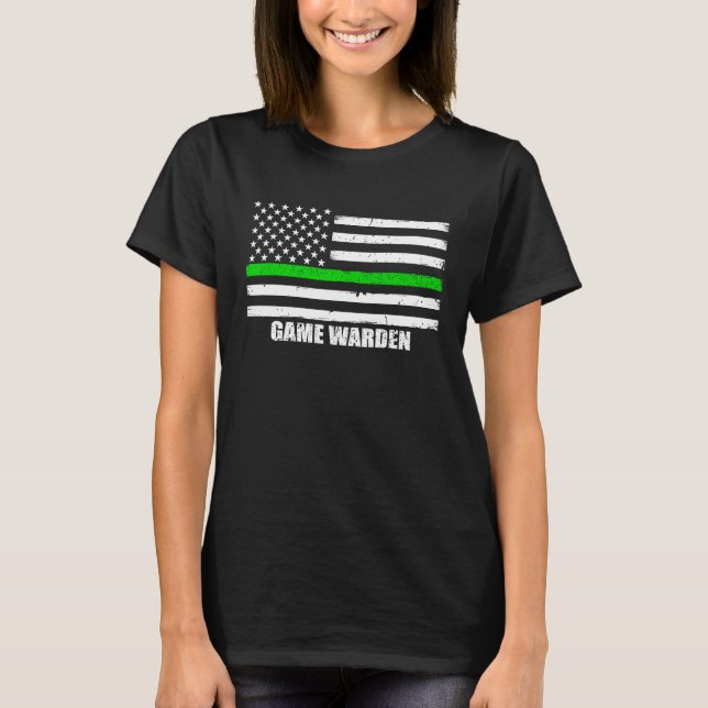 Camiseta Game Warden   Thin Green Line American Flag (Frente)