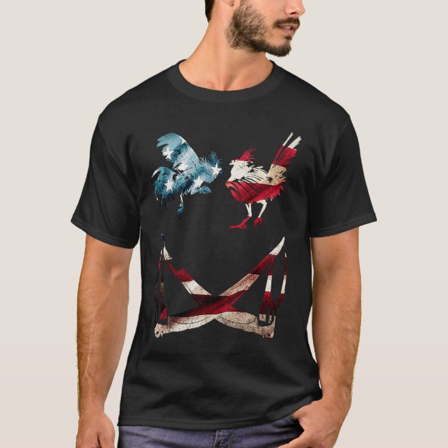 Camiseta GameFowl American Flag sparring Rooster Gaff game  (Frente)