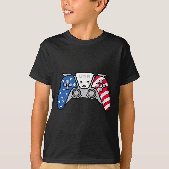 Camiseta Gamer 4 De Julho Gamepad Jogo Eletrônico EUA Ameri (Frente)