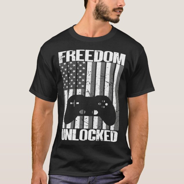 Camiseta Gamer 4th Of July Freedom Unlocked Video Games Boy (Frente)