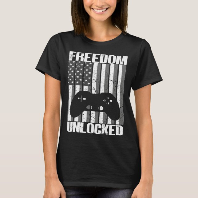 Camiseta Gamer 4th Of July Freedom Unlocked Video Games Boy (Frente)