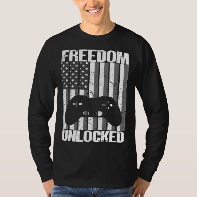 Camiseta Gamer 4th Of July Freedom Unlocked Video Games Boy (Frente)
