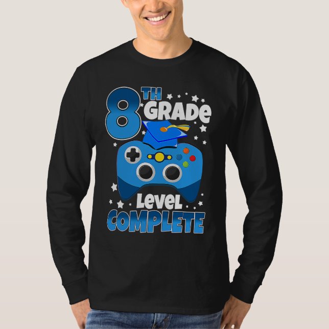 Camiseta Gamer 8th Grade Level Complete Graduation Girls Bo (Frente)