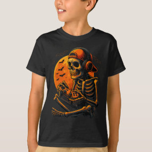 Camiseta Gamer Assustador de Halloween Esqueleto Sinistro J