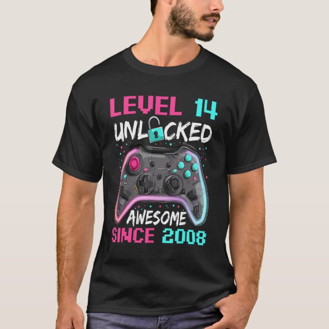Camiseta Gamer Boy Birthday, 14 Anos Incrível Desde 200 (Frente)