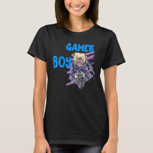 Camiseta Gamer Boy Jogos Pug Cão Console de Computador Víde