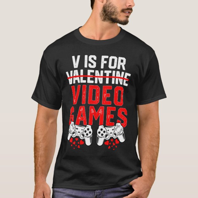 Camiseta Gamer Boys Teen Valentines Day V Is For Video Game (Frente)