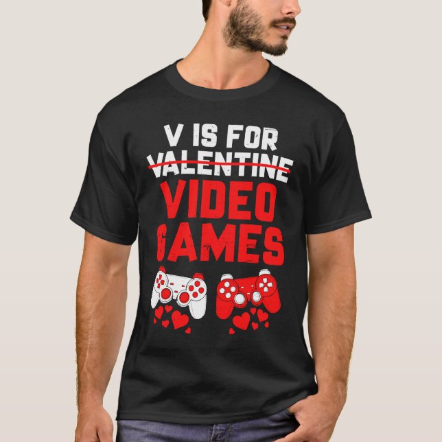 Camiseta Gamer Boys Teen Valentines Day V Is For Video Game (Frente)
