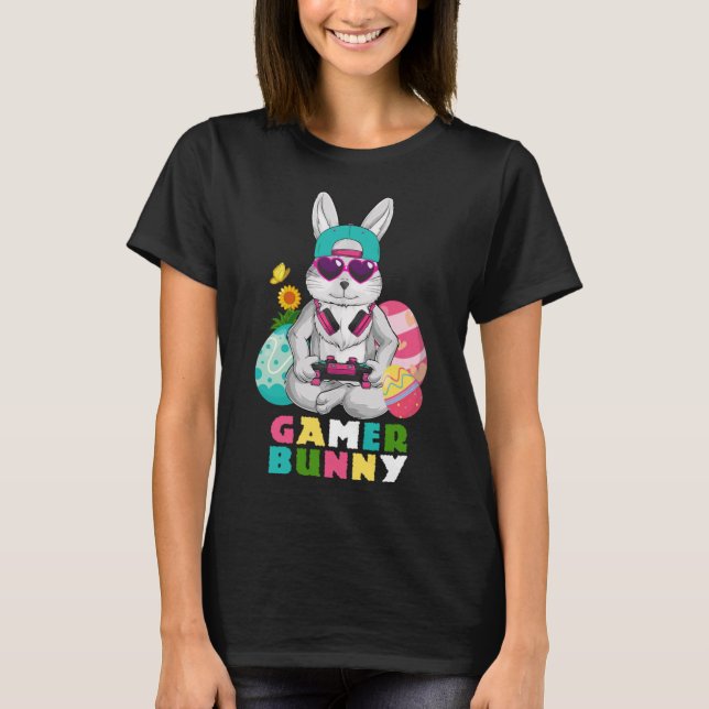 Camiseta Gamer Bunny Cute Páscoa Jogo Jogo Jogo Jogo Jogo J (Frente)