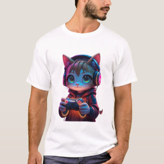 Camiseta Gamer Cat com PlayStation Controller