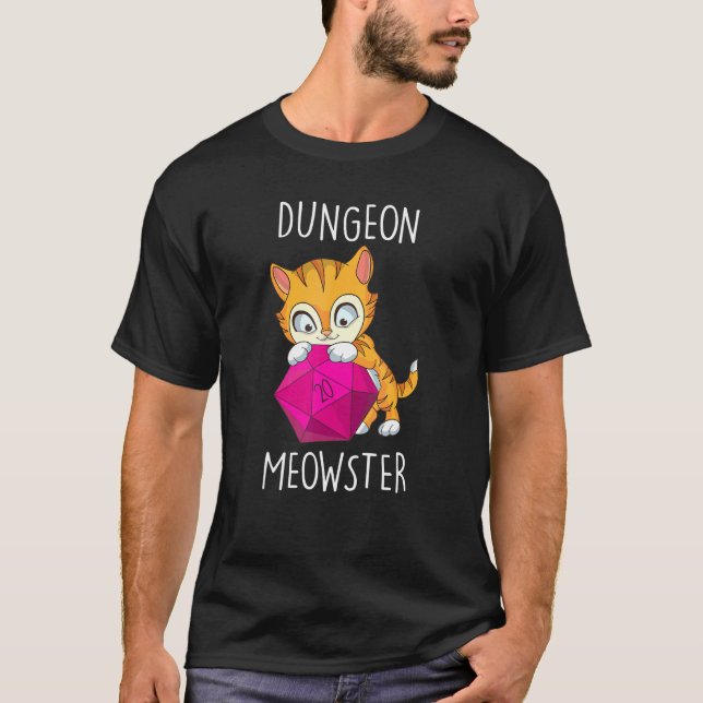 Camiseta Gamer Cat Nerdy Cat D20 Dice Rpg Gamer Dungeon Meo (Frente)