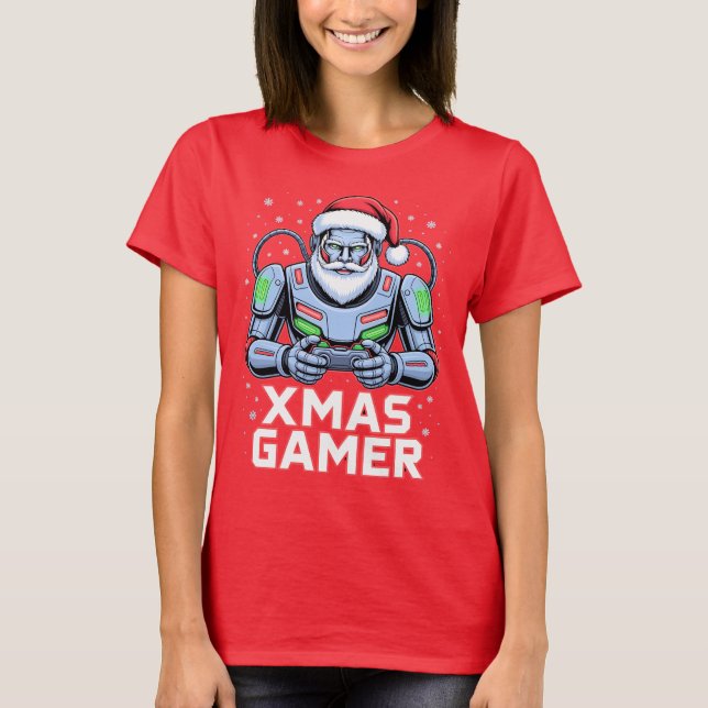 Camiseta Gamer Christmas Gifts Cyber Santa Robot Xmas Gamer (Frente)