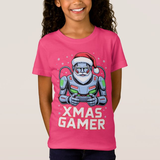 Camiseta Gamer Christmas Gifts Cyber Santa Robot Xmas Gamer (Frente)