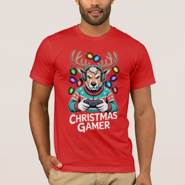 Camiseta Gamer Christmas Gifts Reindeer Gaming (Frente)
