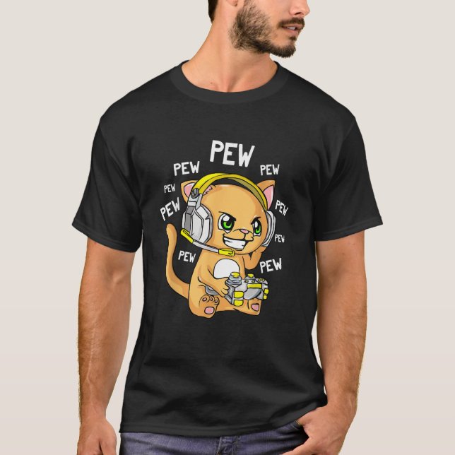 Camiseta Gamer com headset Engraçado Jogos PEW (Frente)