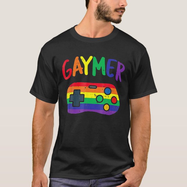 Camiseta Gamer de Gay do Lgbt Pride do Controlador de Jogo  (Frente)