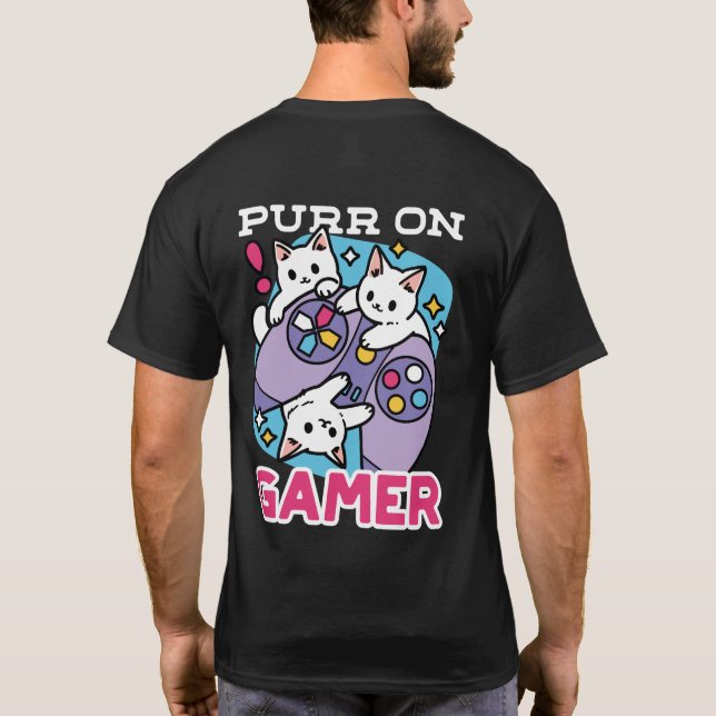 Camiseta Gamer Design - Purr On Gamer Joystick Art (Verso)