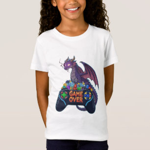 Camiseta Gamer Dragão Guardando Dados de RPG no "Game Over"