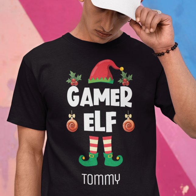 Camiseta Gamer elf brinca irônico nome da família natalícia (Criador carregado)