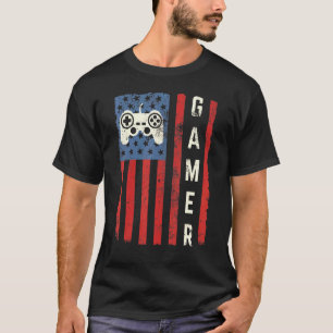 Camiseta Gamer Flag Video Game Controller 4 de julho Patrio