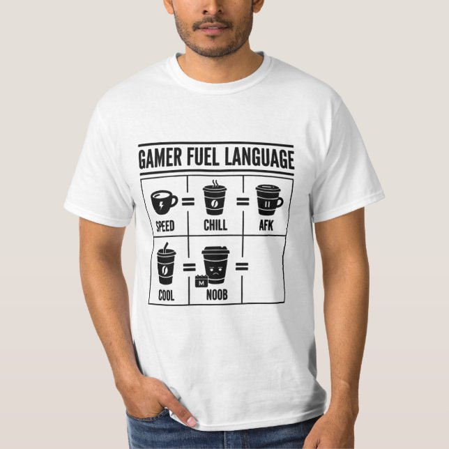Camiseta Gamer Fuel Language Funny Coffee Gaming Infographi (Frente)