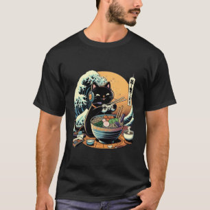Camiseta Gamer Gato Preto Fofo com Arte em Estilo Japonês R