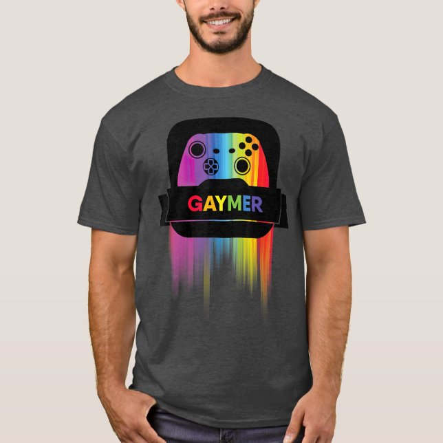 Camiseta Gamer Gaymer T Orgulho gay Rainbow Gamepad (Frente)