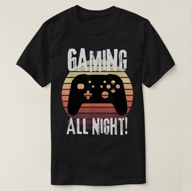 Camiseta Gamer Gifts Retro Controller Gaming All Night Fun  (Frente do Design)